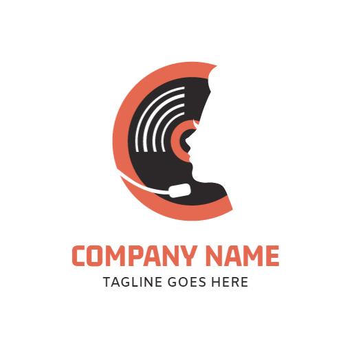 Stylish Orange DJ Silhouette with Vinyl Record Logo Template