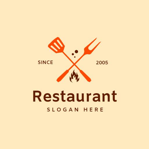 Stylish Orange Kitchen Utensils Representing Restaurant Logo Template