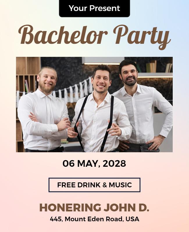 Stylish Pastel Bachelor Party Celebration Poster Template