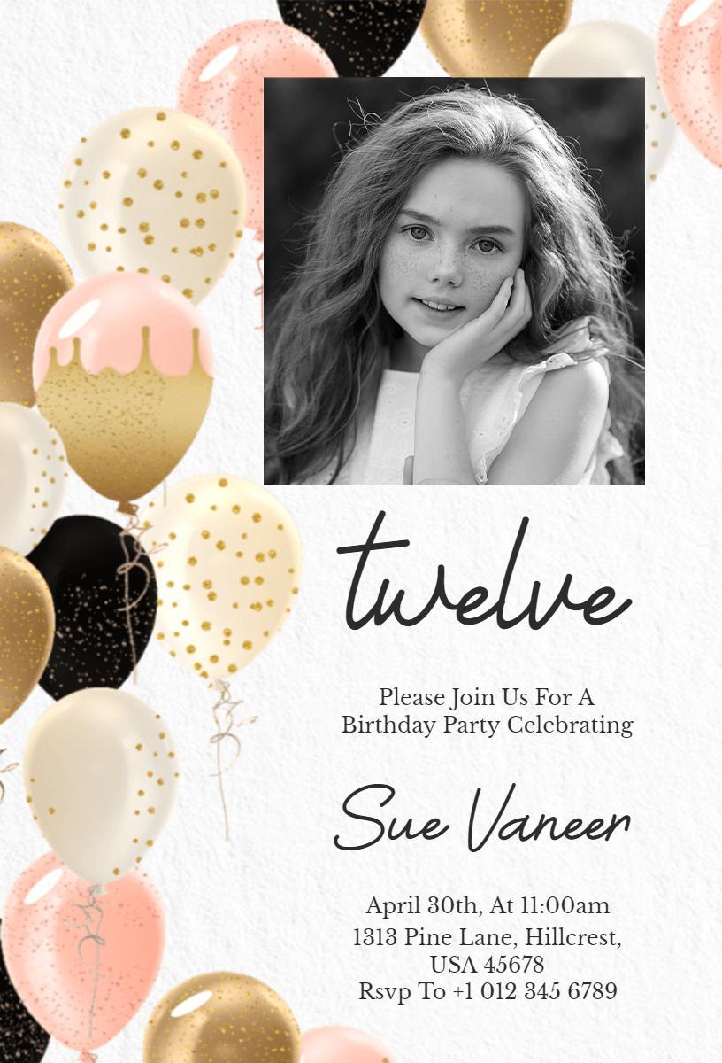Stylish Photo Twelve Birthday Party Celebration Invitation Template