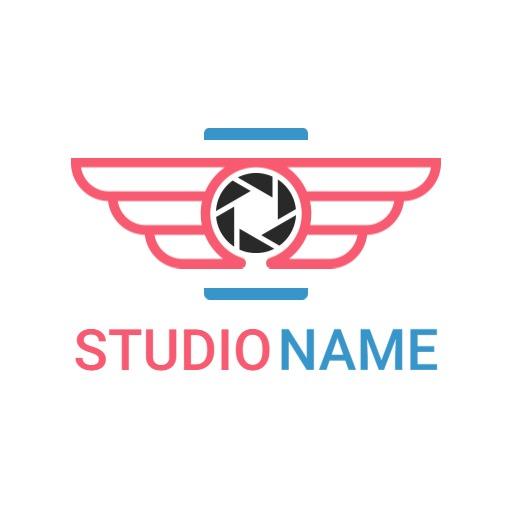 Stylish Pink and Blue Winged Camera Design Photography Logo Template