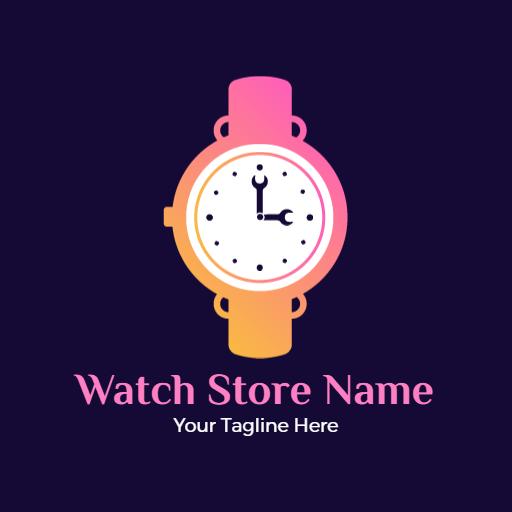 Stylish Pink and Orange Watch Design for Luxury Watch Store Logo Template