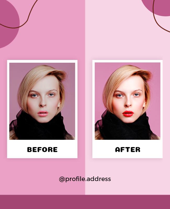 Stylish Pink Beauty Transformation Before and After Poster Template