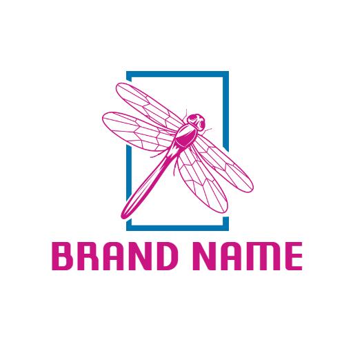Stylish Pink Dragonfly Design Within Modern Box Shape Logo Template