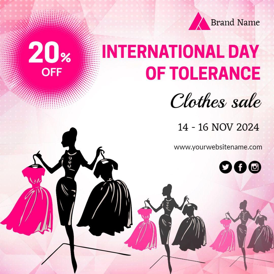 Stylish Pink Dress Sale for International Day of Tolerance Ad Template