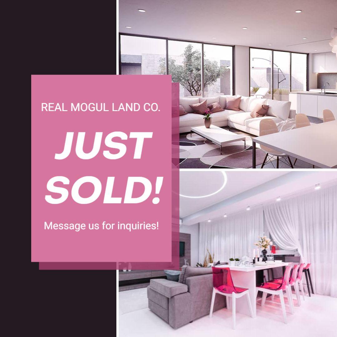 Stylish Pink Just Sold Real Estate Promotion Ad Template