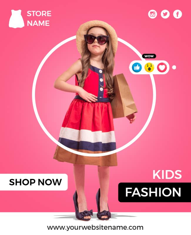 Stylish Pink Kids Fashion Store Promotional Flyer Template