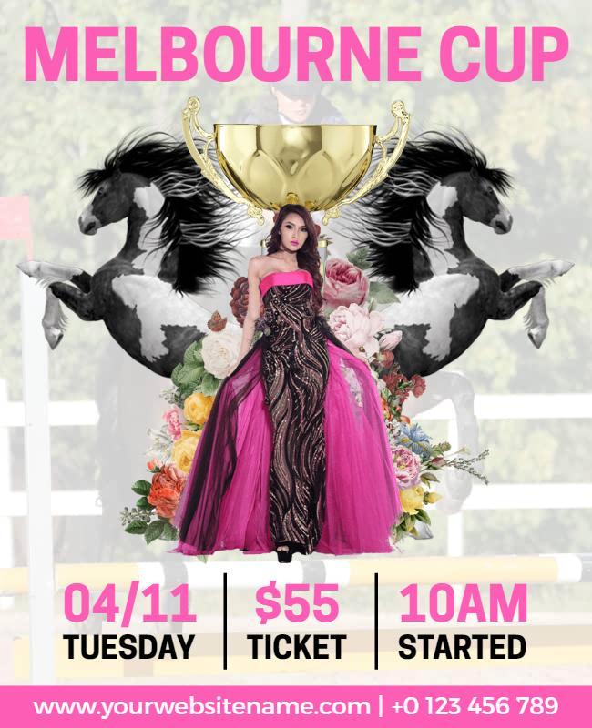 Stylish Pink Melbourne Cup Horse Racing Event Poster Template
