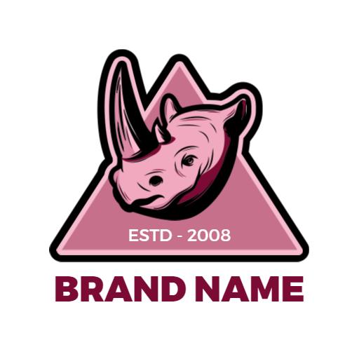 Stylish Pink Rhino Illustration in a Bold Triangle Logo Template
