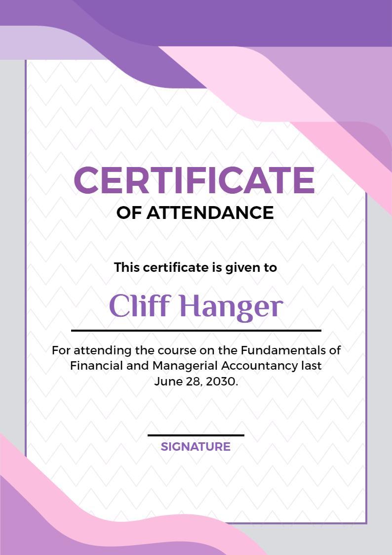 Stylish Purple Geometric Attendance Achievement Certificate Template