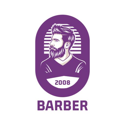 Stylish Purple Vintage Barber Shop Design with Iconic Character Logo Template