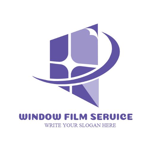 Stylish Purple Window Design Showcasing Premium Film Service Logo Template