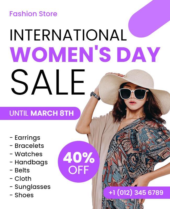 Stylish Purple Women's Day Sale Fashion Store Poster Template