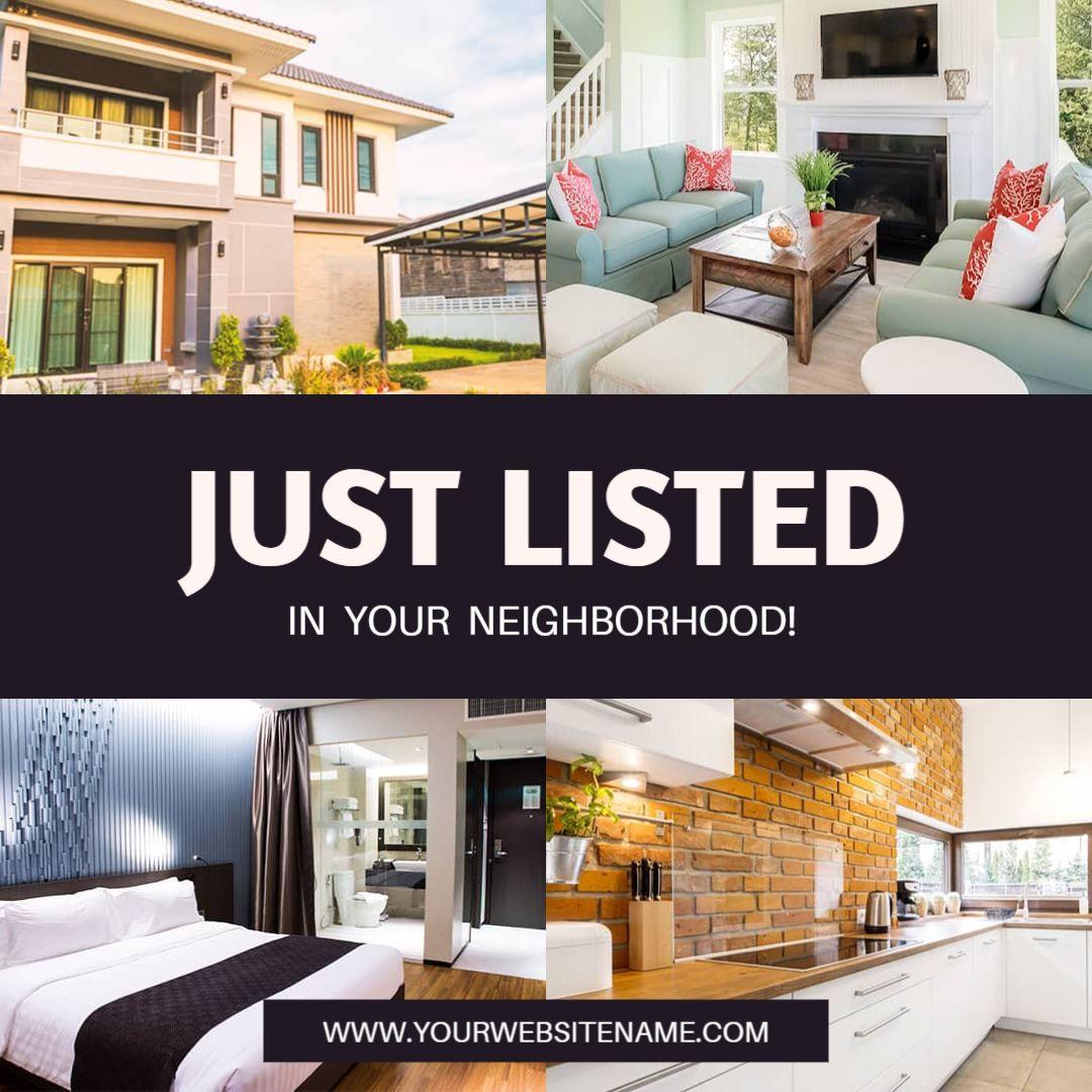 Stylish Real Estate Listings with Modern Home Interiors Ad Template
