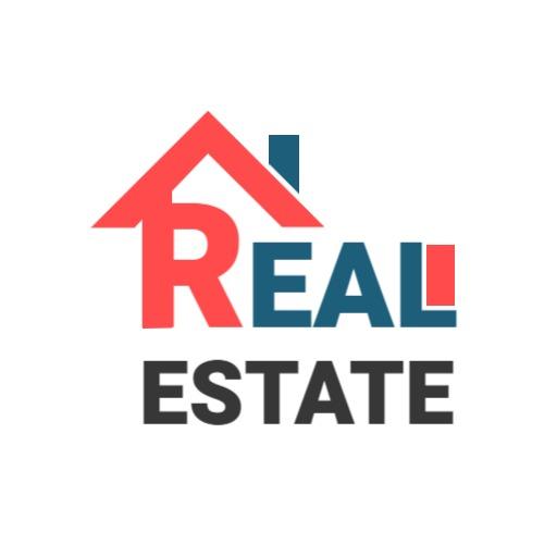 Stylish Red and Blue House Design Representing Real Estate Logo Template