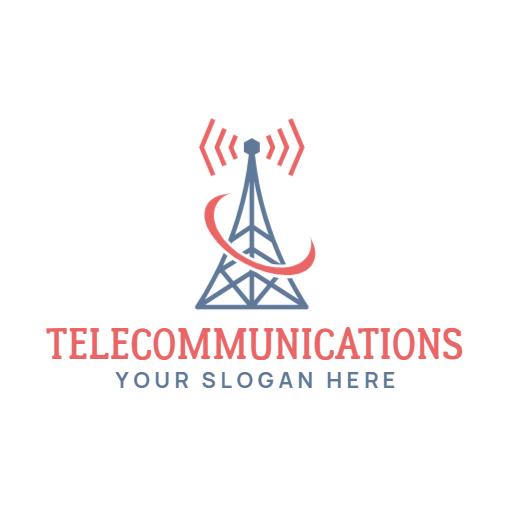 Stylish Red and Blue Telecom Tower Illustrating Telecommunications Logo Template