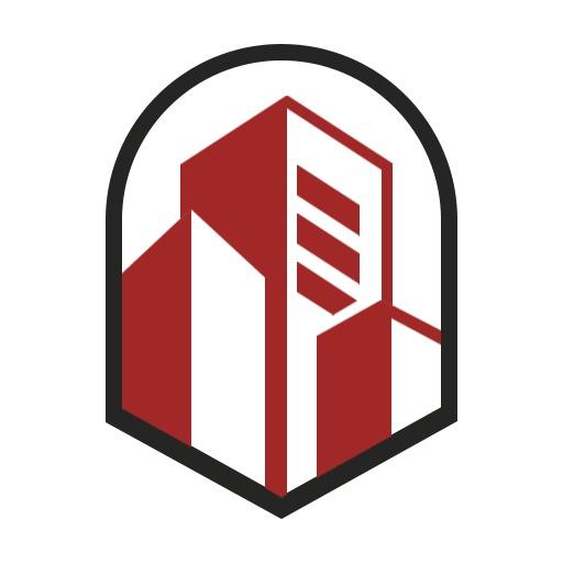 Stylish Red and White Buildings Representing Real Estate Logo Template
