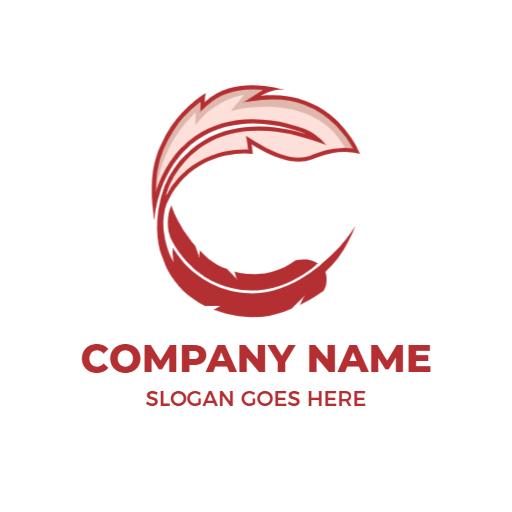 Stylish Red C Letter Design with Elegant Feathers Logo Template