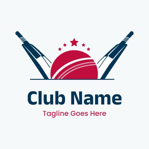Stylish Red Cricket Ball and Bats Design for Team Logo Template