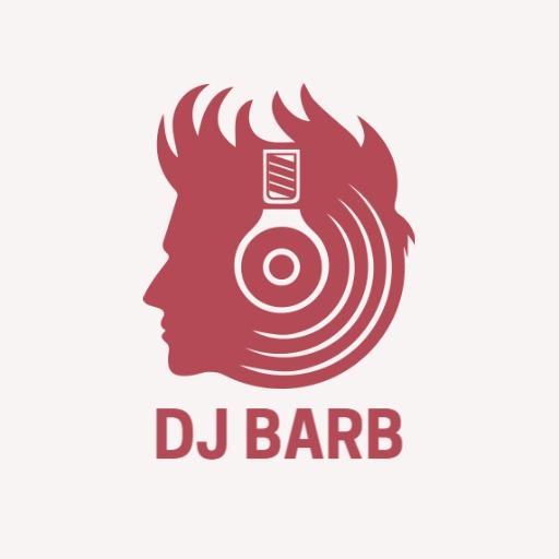 Stylish Red DJ Logo Featuring Headphones and Sound Waves Logo Template