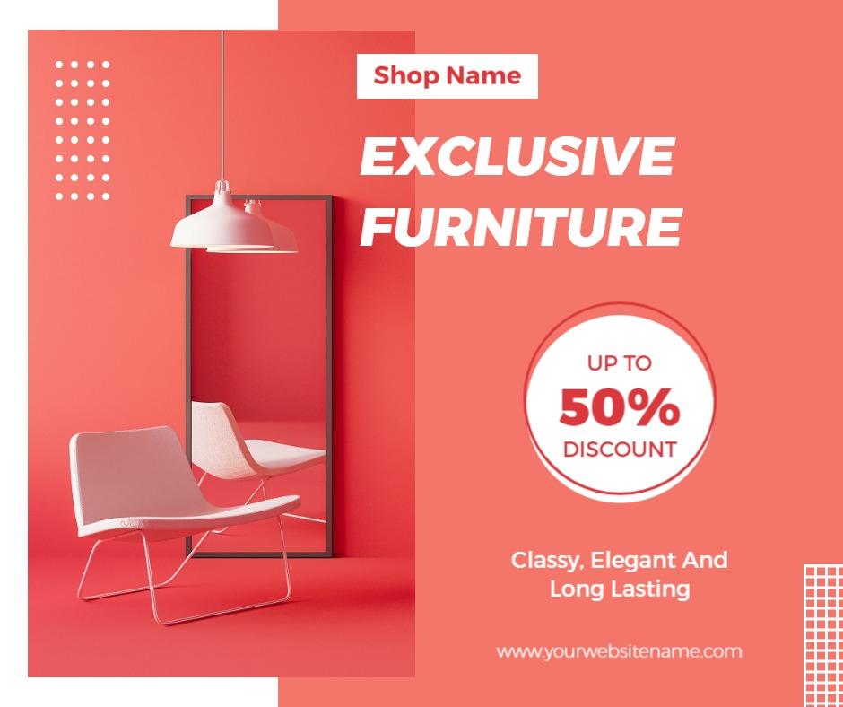 Stylish Red Furniture Promotion with Discount Offer Ad Template