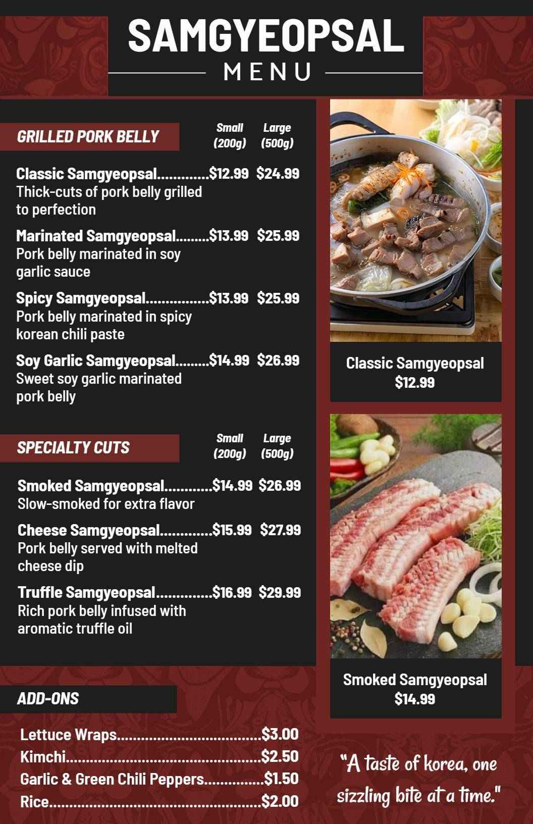 Stylish Red Illustrated Grilled Pork Samgyeopsal Menu Template