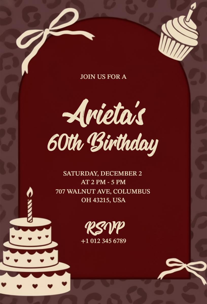 Stylish Red Leopard Print 60th Birthday Invitation Template