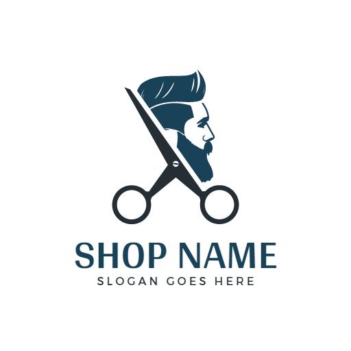 Stylish Scissors and Bearded Man Design for Barber Shop Logo Template
