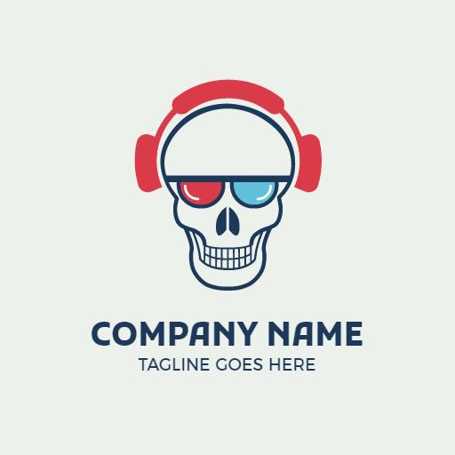 Stylish Skull Design with Headphones for DJ Branding Logo Template