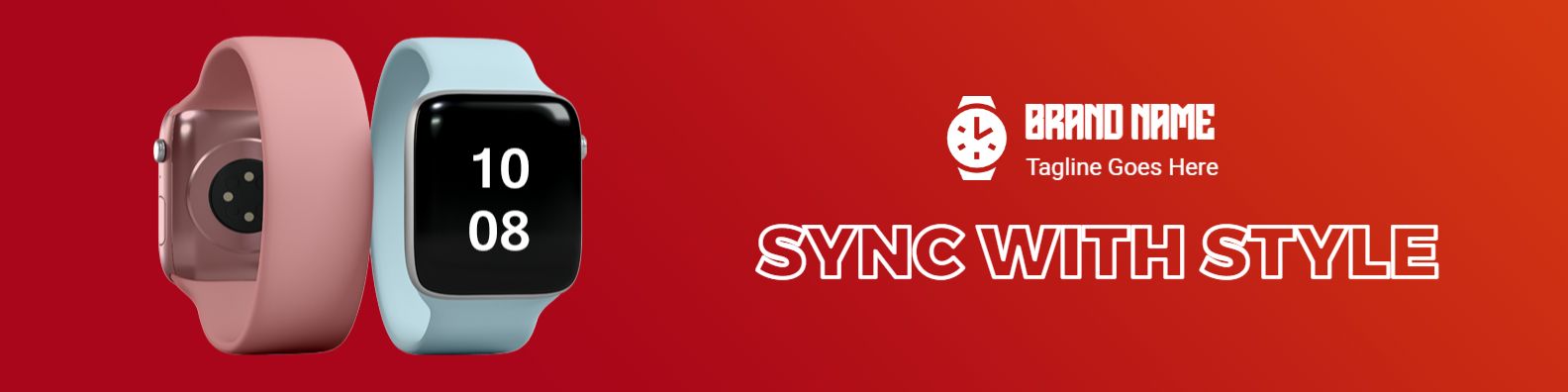 Stylish Smartwatch Display on Red Background LinkedIn Banner Template