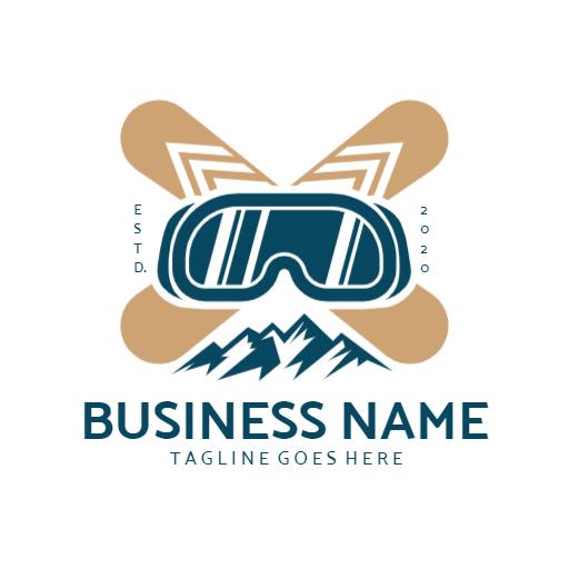 Stylish Snowboard Goggles Against Mountain Landscape Logo Template