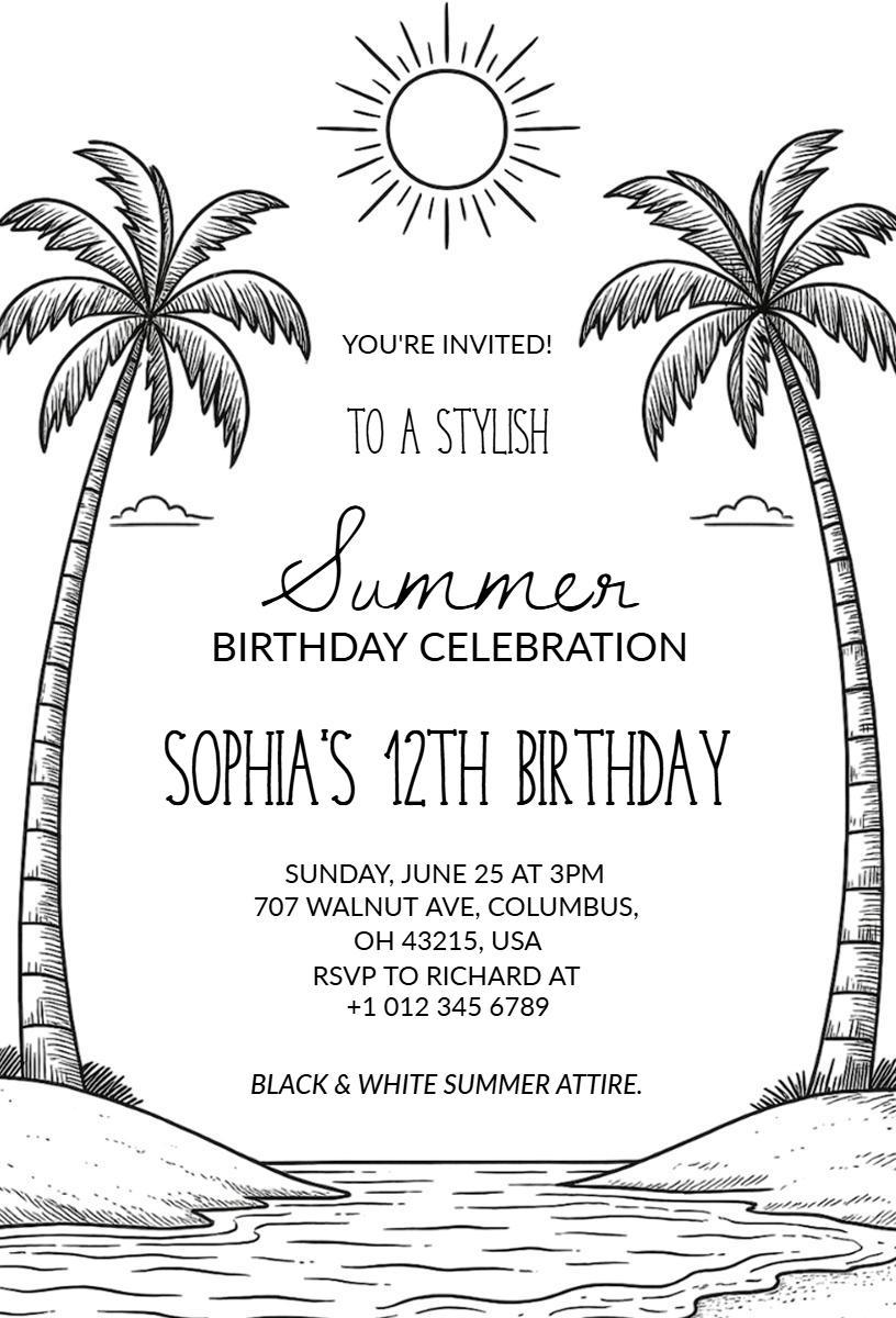 Stylish Summer Beach Party Birthday Celebration Invitation Template