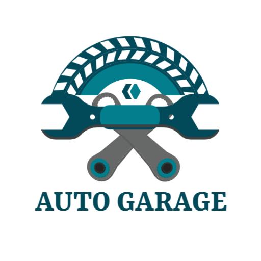 Stylish Teal and Gray Tools Representing Auto Garage Logo Template