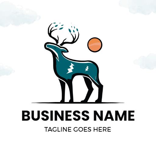 Stylish Teal Deer Design with Natural Elements Logo Template