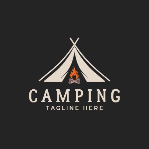 Stylish Tent Design with Campfire Highlights Camping Logo Template