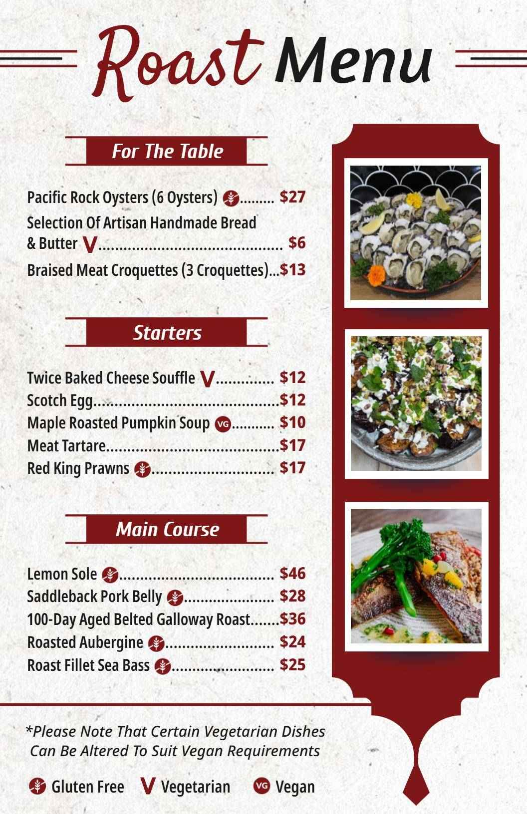 Stylish Traditional Red Design for Roast Menu Template
