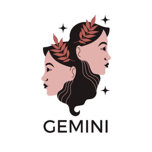 Stylish Twin Profile Illustrating Gemini Zodiac Sign Logo Template