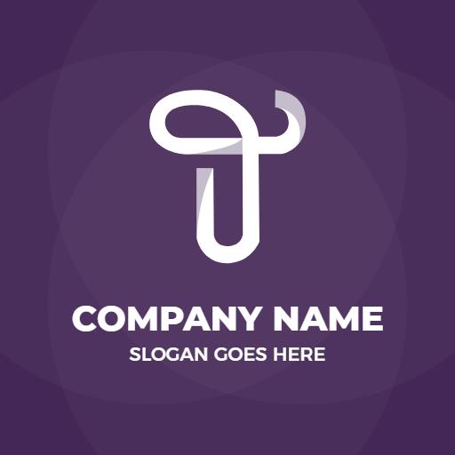 Stylish White T Letter Logo on Purple Background Logo Template