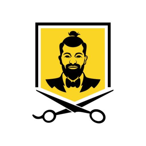 Stylish Yellow Barber Shop Logo Featuring Classic Scissors Logo Template
