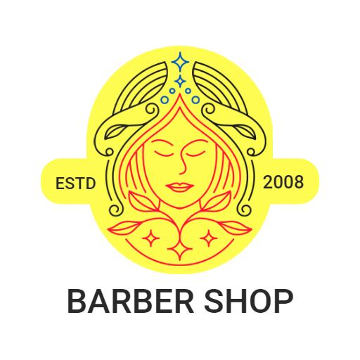 Stylish Yellow Barber Shop Logo Featuring Elegant Feminine Design Template