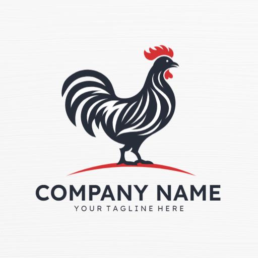 Stylized Black and Red Rooster Design Representing Birds Logo Template