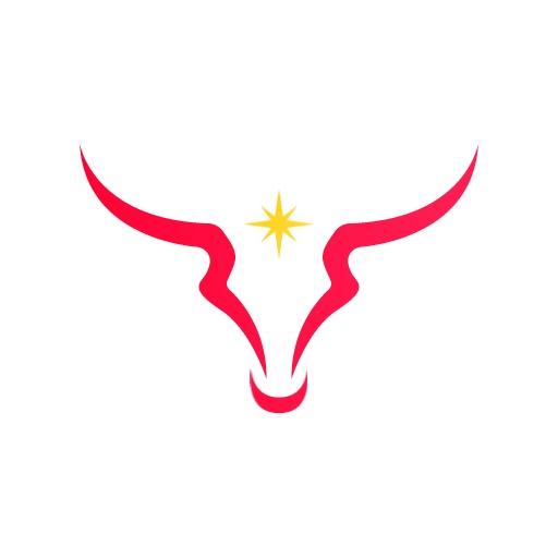 Stylized Red Bull Horns with Yellow Star Abstract Logo Template