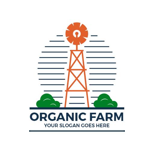 Stylized Windmill and Greenery Representing Organic Farm Logo Template
