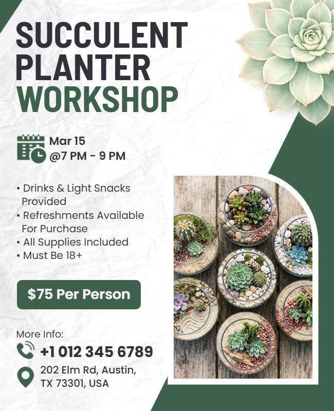 Succulent Planter Workshop Event Flyer Template