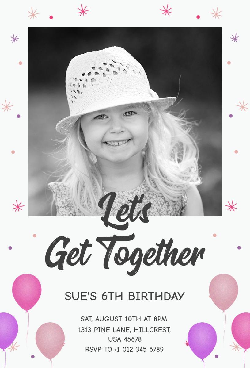 Sue's 6th Birthday Celebration Get Together Invitation Template