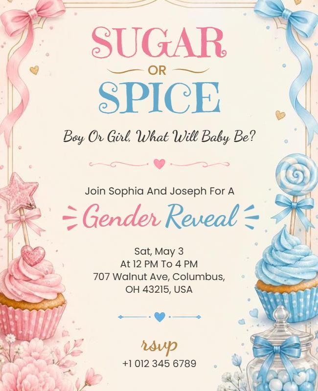 Sugar and Spice Gender Reveal Party Poster Template