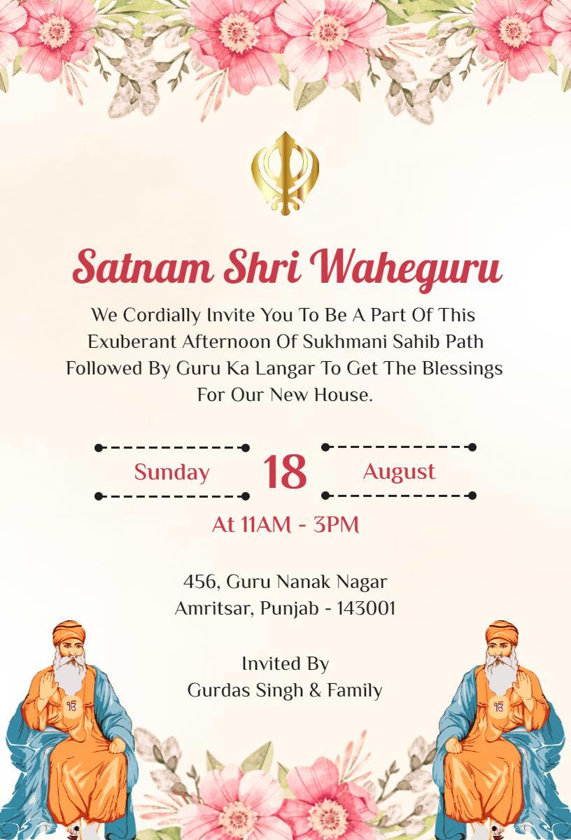 Sukhmani Sahib Path New House Blessings Ceremony Invitation Template