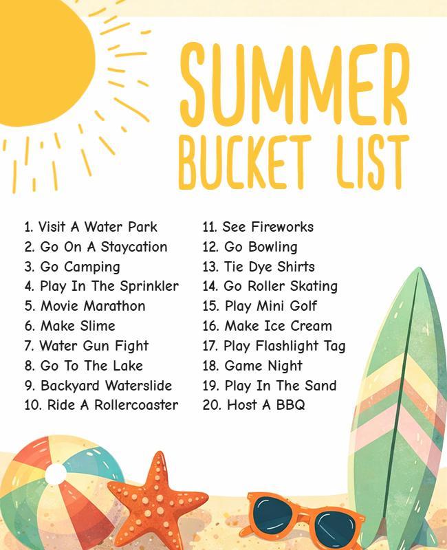 Summer Activities Bucket List Flyer Template