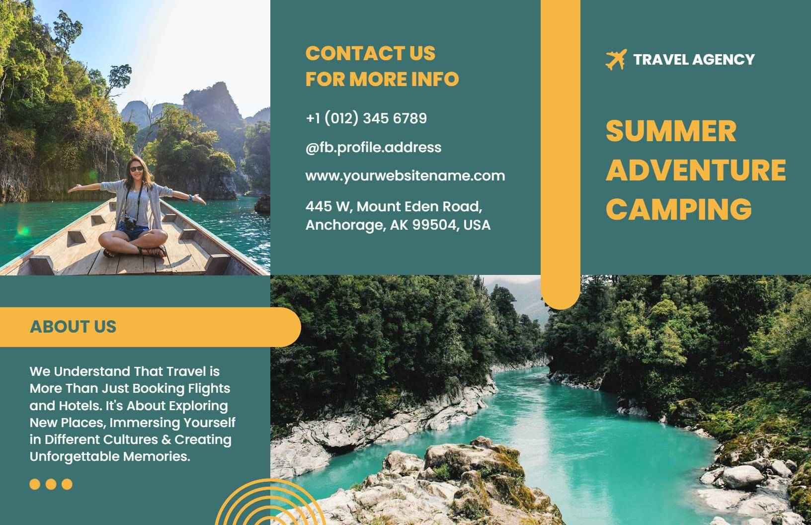 Summer Adventure Camping Travel Agency Brochure Template