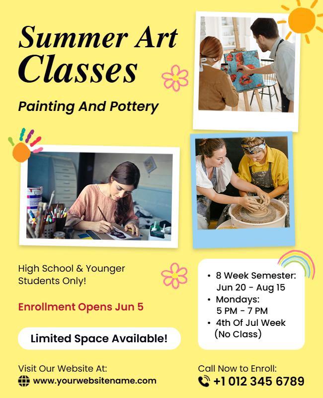 Summer Art Classes Painting Pottery Flyer Template